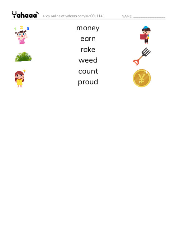 RAZ Vocabulary F: Jobs for James PDF three columns match words