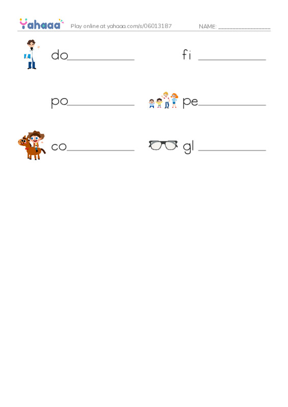 RAZ Vocabulary F: Josh Gets Glasses PDF worksheet writing row