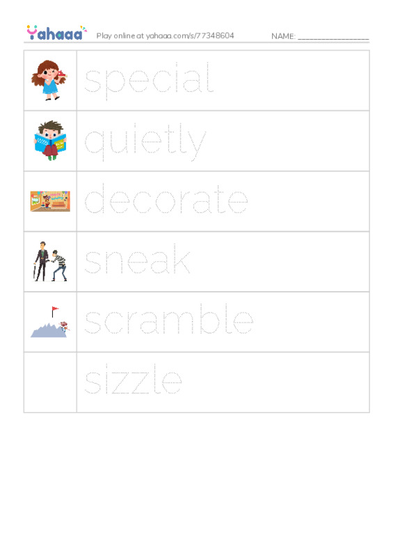 RAZ Vocabulary F: Mothers Day PDF one column image words