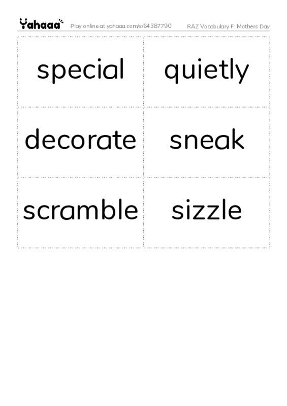 RAZ Vocabulary F: Mothers Day PDF two columns flashcards