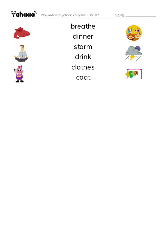 RAZ Vocabulary F: Needs and Wants PDF three columns match words