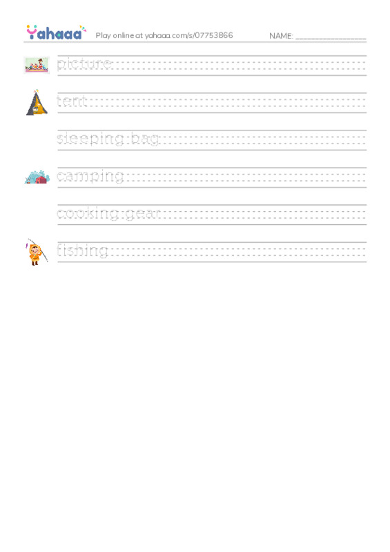 RAZ Vocabulary F: Our Camping Trip PDF write between the lines worksheet