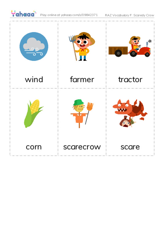 RAZ Vocabulary F: Scaredy Crow PDF flaschards with images