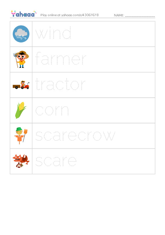 RAZ Vocabulary F: Scaredy Crow PDF one column image words