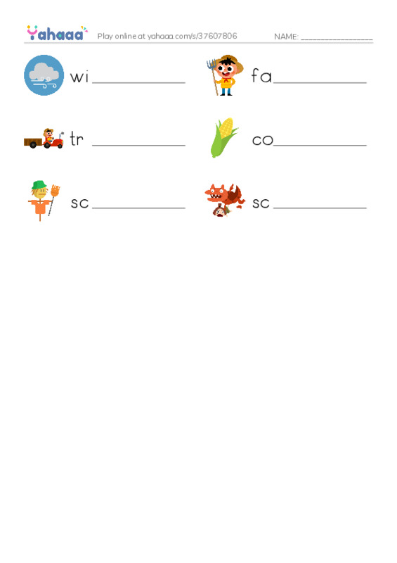 RAZ Vocabulary F: Scaredy Crow PDF worksheet writing row