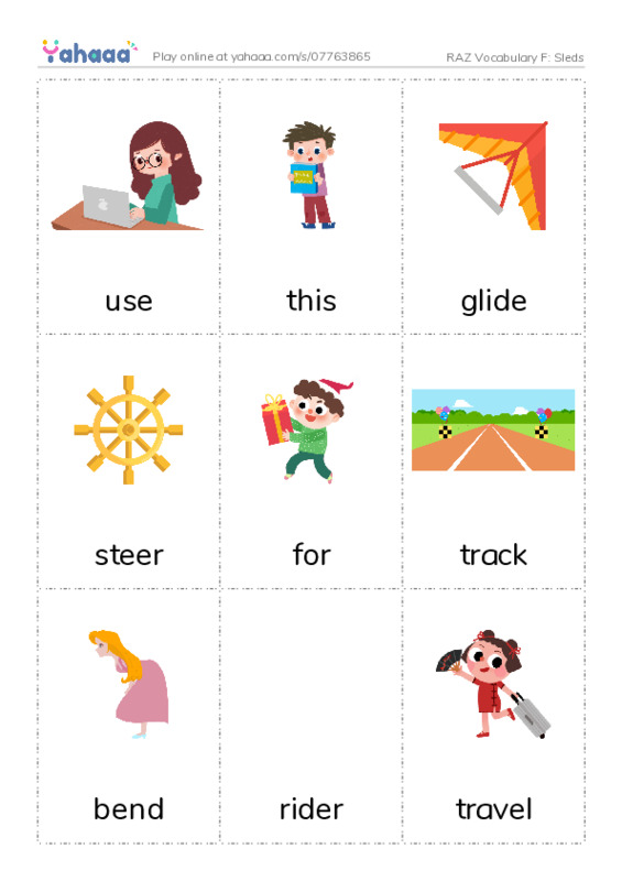 RAZ Vocabulary F: Sleds PDF flaschards with images