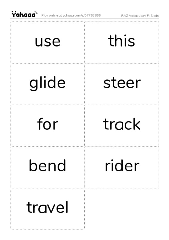 RAZ Vocabulary F: Sleds PDF two columns flashcards
