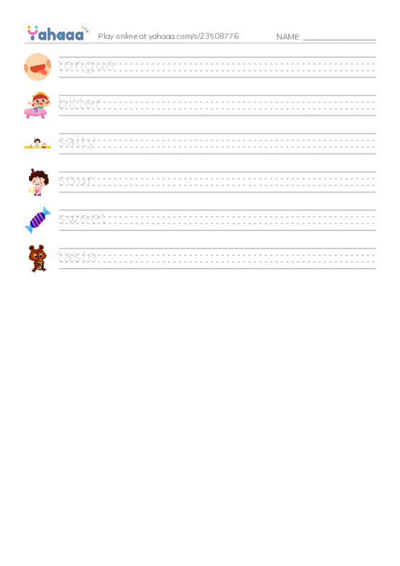 RAZ Vocabulary F: Taste This PDF write between the lines worksheet