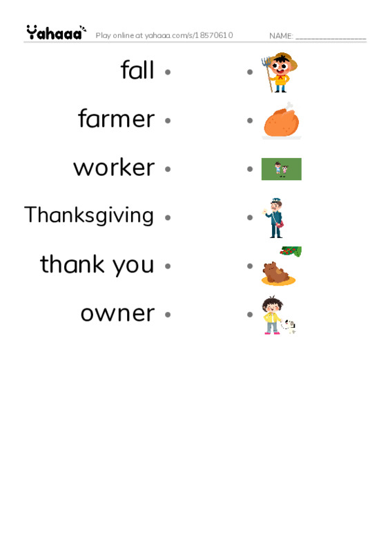 RAZ Vocabulary F: Thank You Everyone PDF link match words worksheet