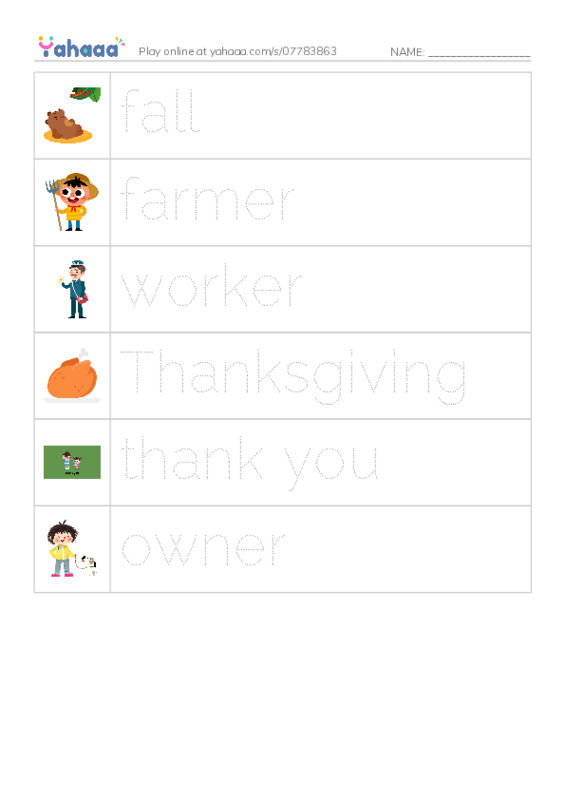 RAZ Vocabulary F: Thank You Everyone PDF one column image words