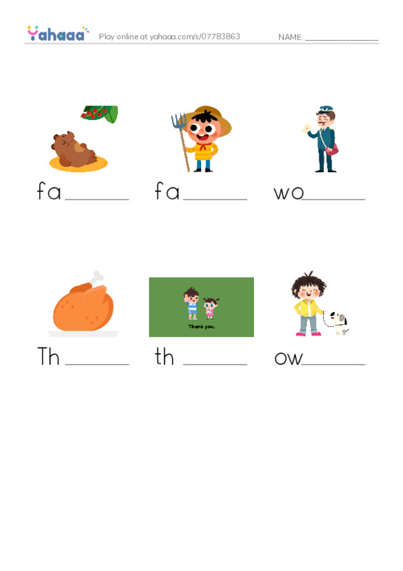 RAZ Vocabulary F: Thank You Everyone PDF worksheet to fill in words gaps