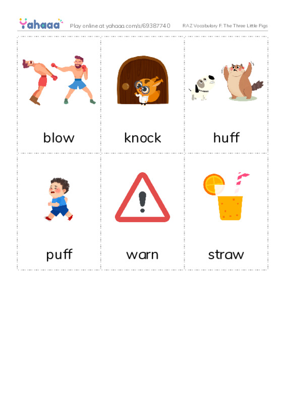 RAZ Vocabulary F: The Three Little Pigs PDF flaschards with images