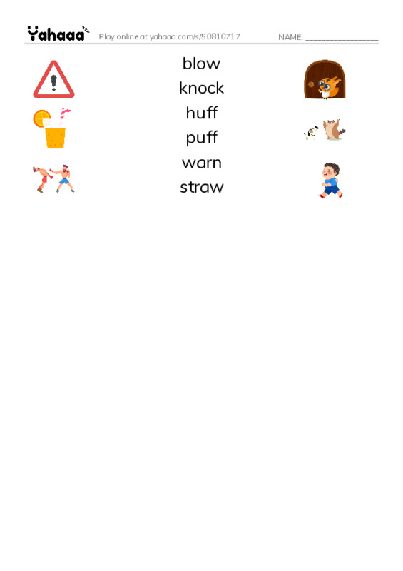 RAZ Vocabulary F: The Three Little Pigs PDF three columns match words