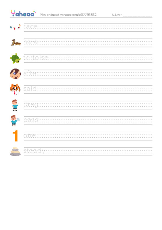 RAZ Vocabulary F: The Tortoise and the Hare PDF write between the lines worksheet