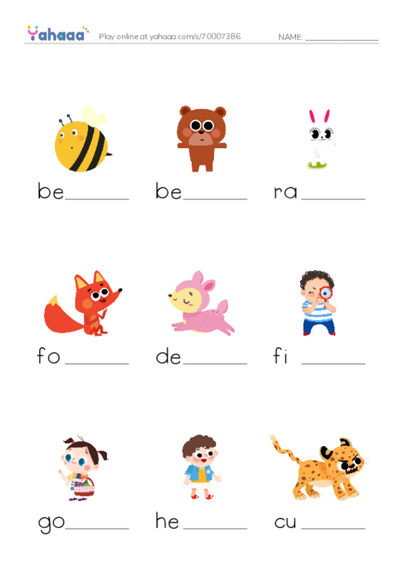 RAZ Vocabulary F: Where Is Cub1 PDF worksheet to fill in words gaps