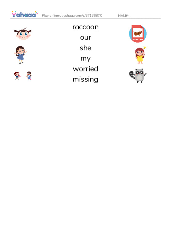RAZ Vocabulary F: Where Is Cub2 PDF three columns match words