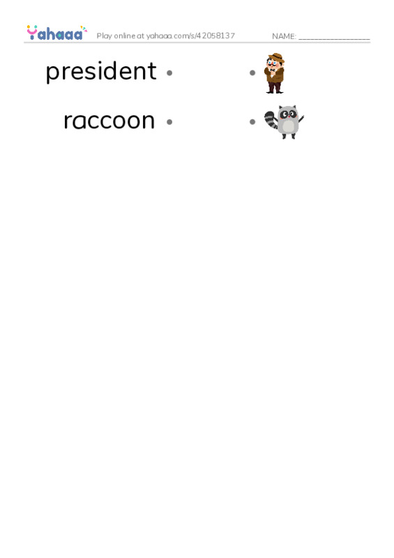 RAZ Vocabulary F: White House Pets2 PDF link match words worksheet