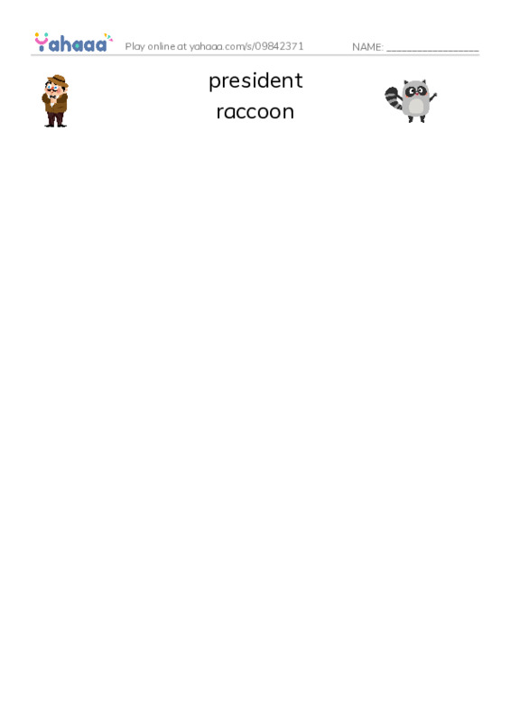 RAZ Vocabulary F: White House Pets2 PDF three columns match words