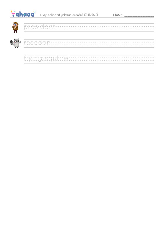 RAZ Vocabulary F: White House Pets2 PDF write between the lines worksheet