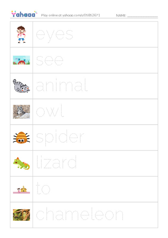 RAZ Vocabulary G: Animal Eyes PDF one column image words