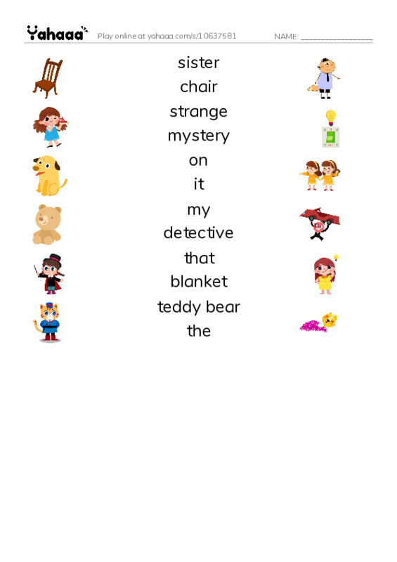 RAZ Vocabulary G: Beanie and the Missing Bear PDF three columns match words