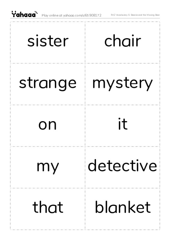 RAZ Vocabulary G: Beanie and the Missing Bear PDF two columns flashcards