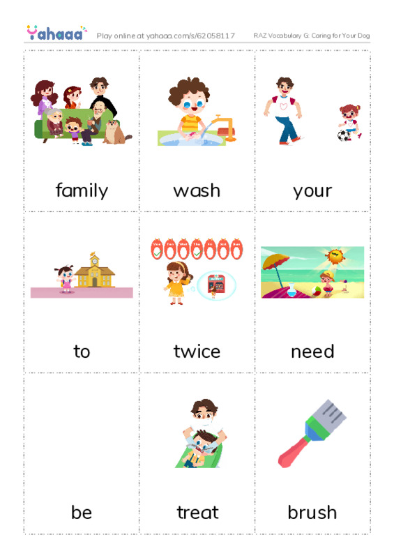 RAZ Vocabulary G: Caring for Your Dog PDF flaschards with images