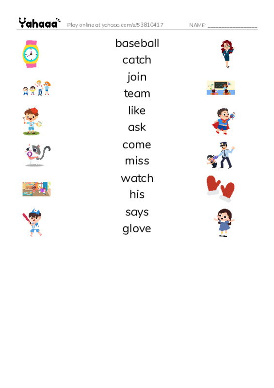 RAZ Vocabulary G: Carlos Joins the Team PDF three columns match words