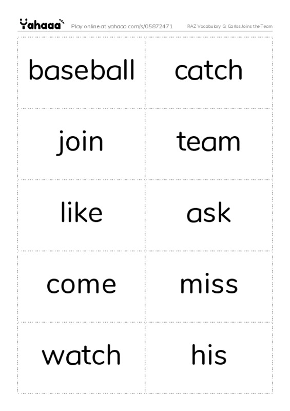 RAZ Vocabulary G: Carlos Joins the Team PDF two columns flashcards