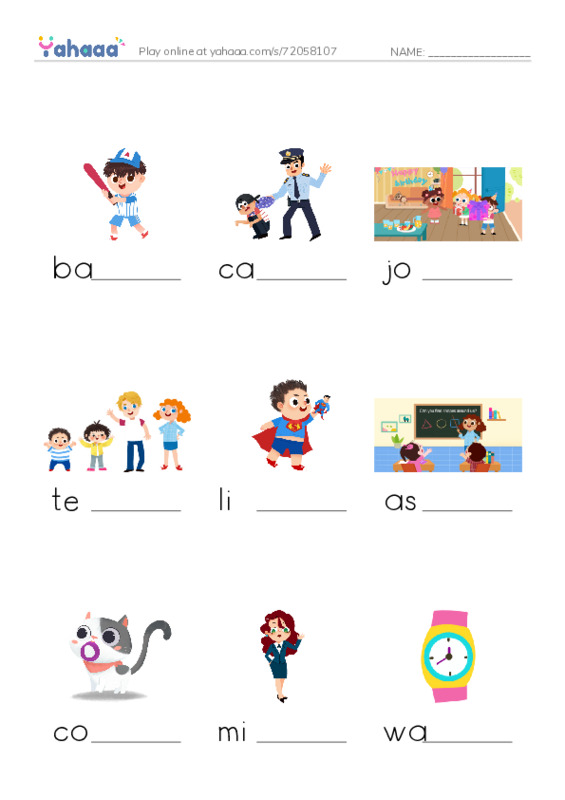 RAZ Vocabulary G: Carlos Joins the Team PDF worksheet to fill in words gaps