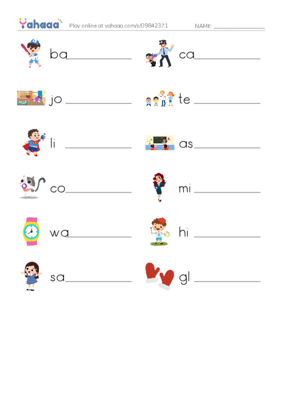 RAZ Vocabulary G: Carlos Joins the Team PDF worksheet writing row