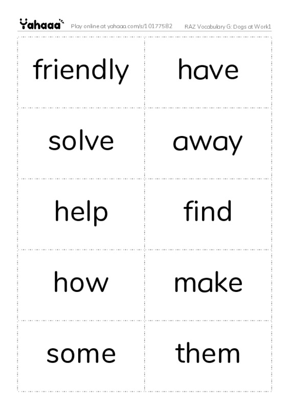 RAZ Vocabulary G: Dogs at Work1 PDF two columns flashcards