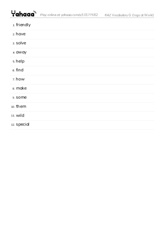 RAZ Vocabulary G: Dogs at Work1 PDF words glossary