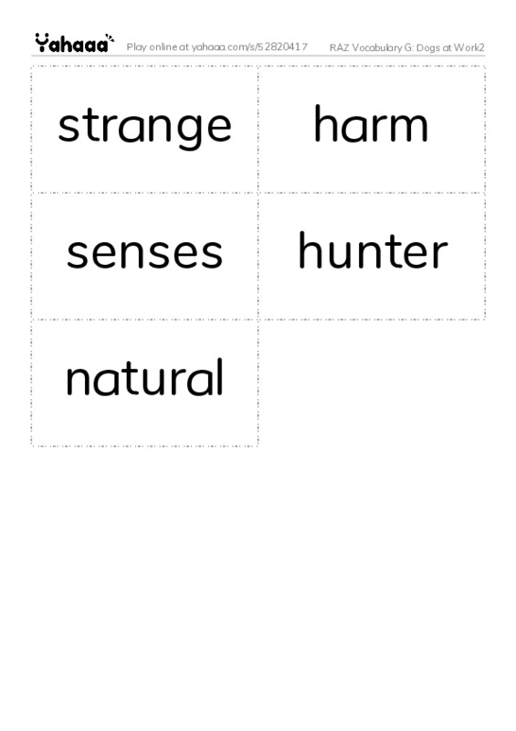 RAZ Vocabulary G: Dogs at Work2 PDF two columns flashcards