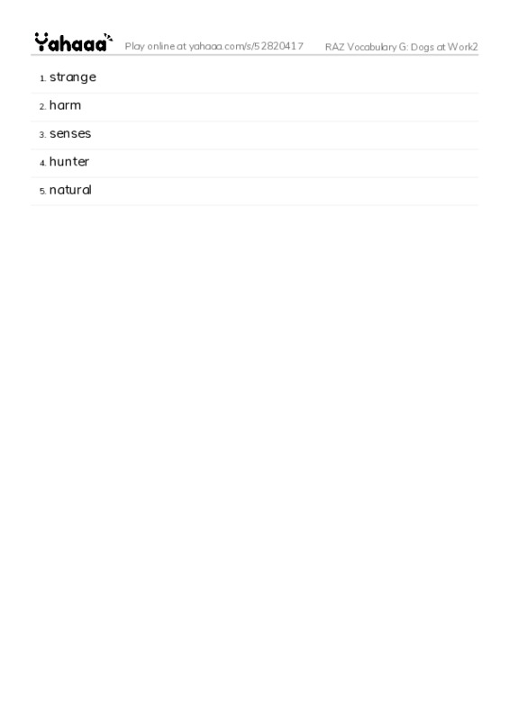 RAZ Vocabulary G: Dogs at Work2 PDF words glossary