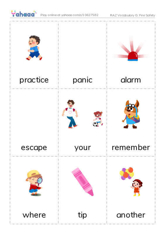 RAZ Vocabulary G: Fire Safety PDF flaschards with images
