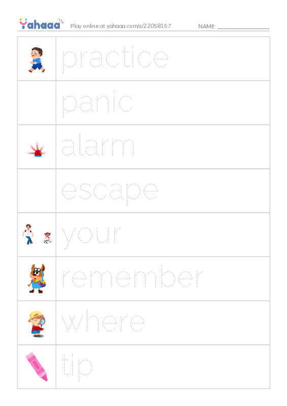 RAZ Vocabulary G: Fire Safety PDF one column image words