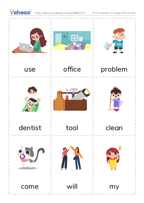 RAZ Vocabulary G: Going to the Dentist PDF flaschards with images