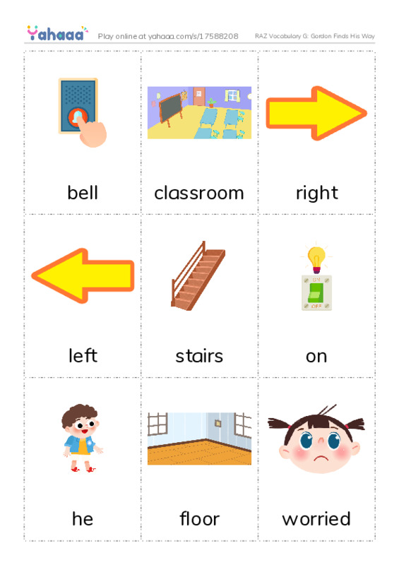 RAZ Vocabulary G: Gordon Finds His Way PDF flaschards with images