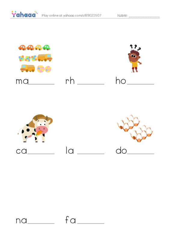 RAZ Vocabulary G: How Many Rhymes PDF worksheet to fill in words gaps