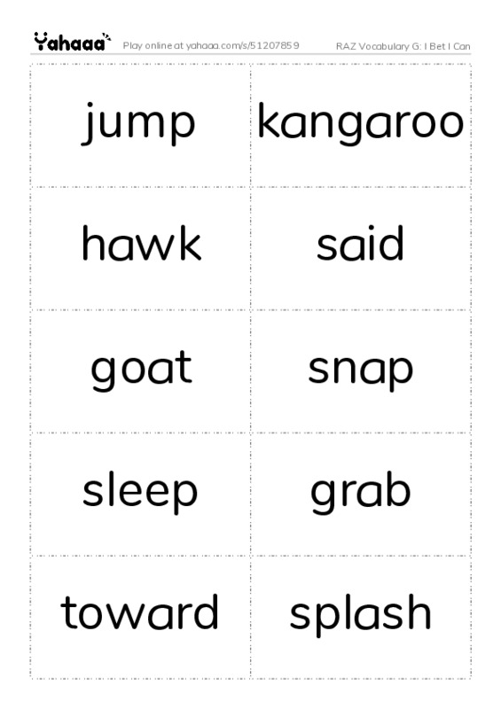 RAZ Vocabulary G: I Bet I Can PDF two columns flashcards