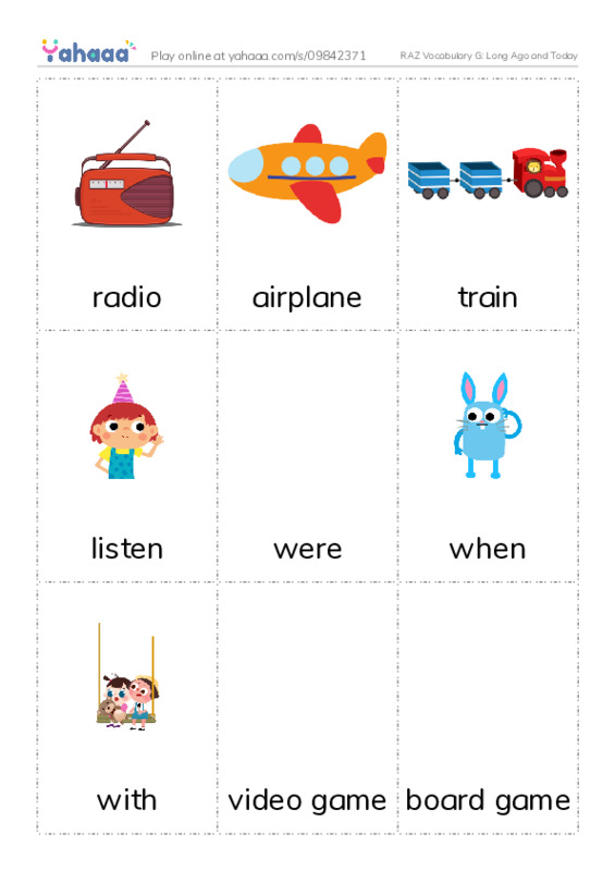 RAZ Vocabulary G: Long Ago and Today PDF flaschards with images