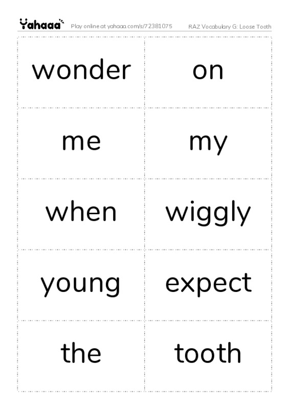 RAZ Vocabulary G: Loose Tooth PDF two columns flashcards