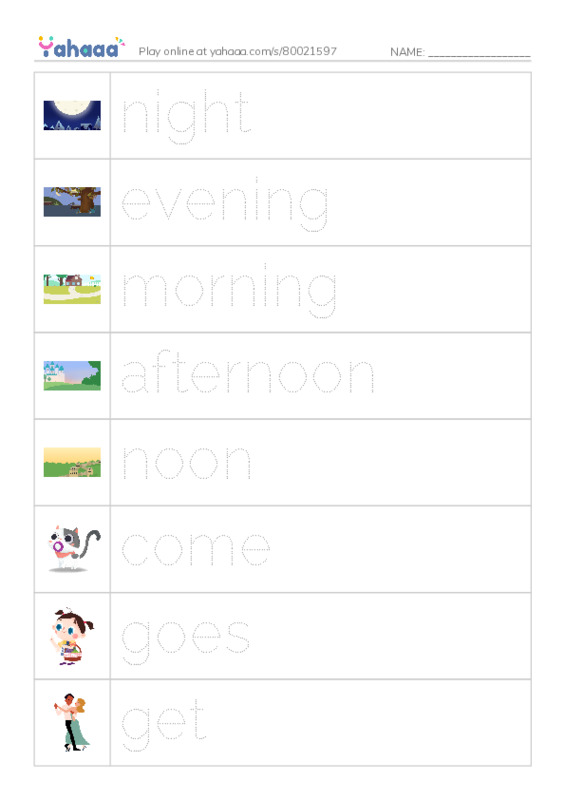 RAZ Vocabulary G: My Day PDF one column image words