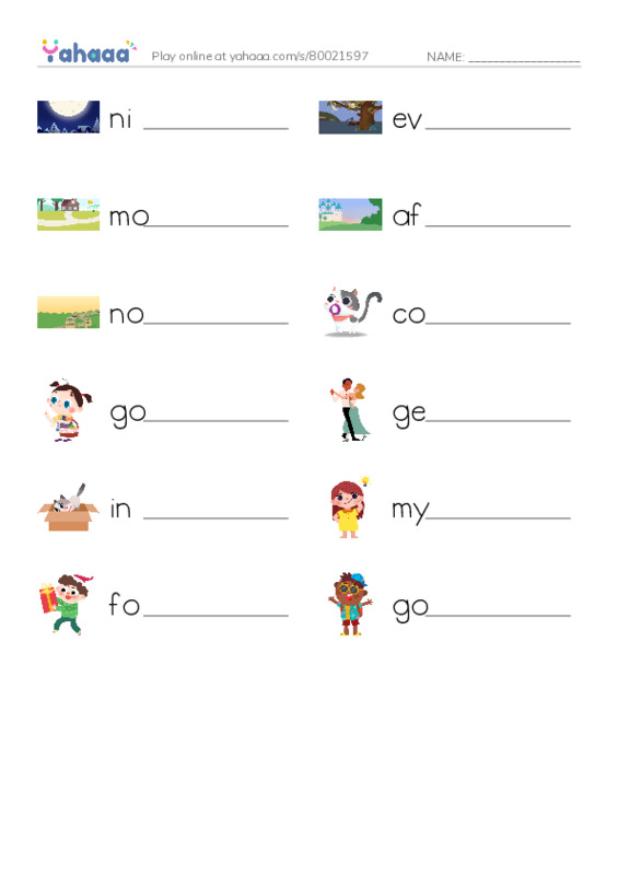 RAZ Vocabulary G: My Day PDF worksheet writing row