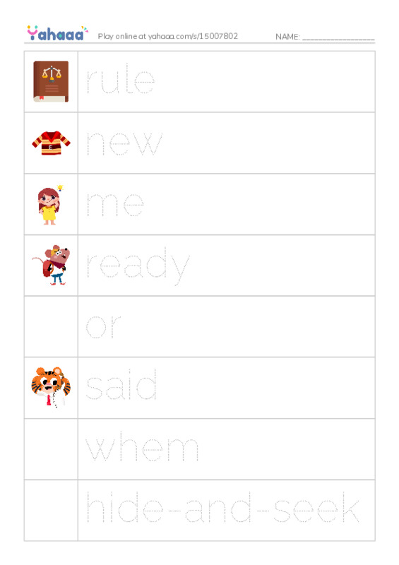 RAZ Vocabulary G: New Rule PDF one column image words
