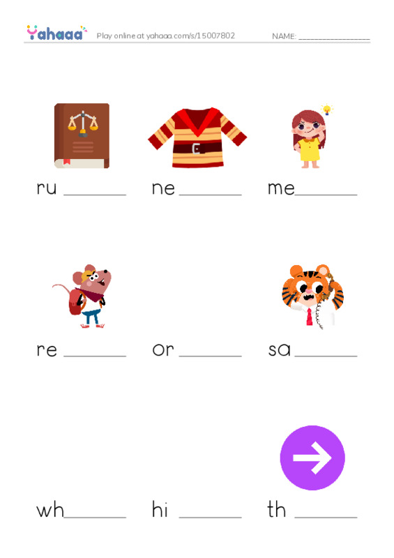 RAZ Vocabulary G: New Rule PDF worksheet to fill in words gaps