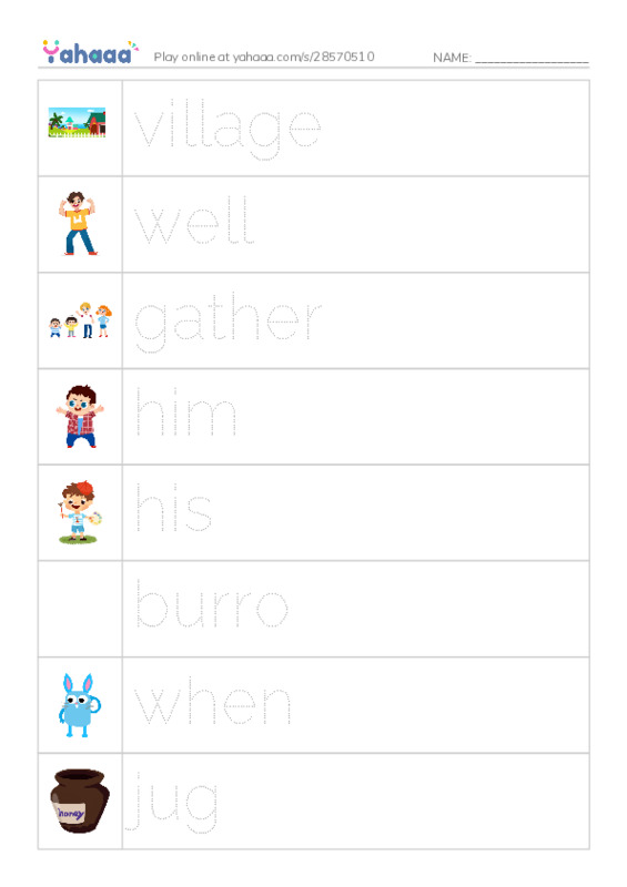 RAZ Vocabulary G: Pedros Burro PDF one column image words