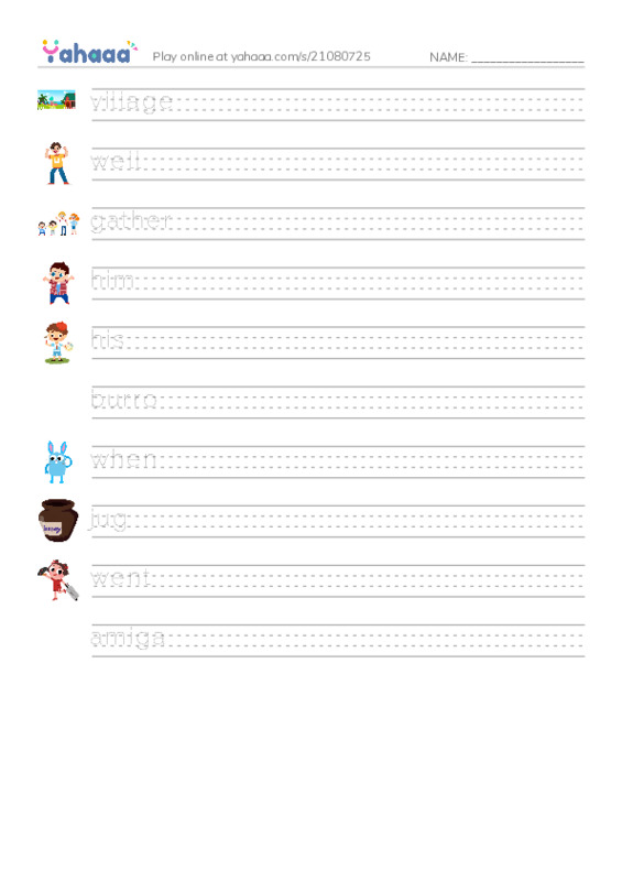 RAZ Vocabulary G: Pedros Burro PDF write between the lines worksheet