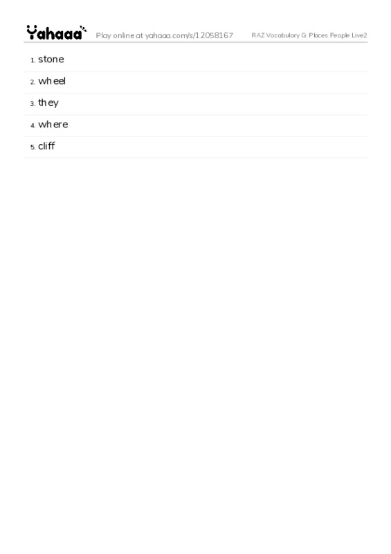 RAZ Vocabulary G: Places People Live2 PDF words glossary